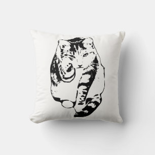 Striking Cat Ink Wash Throw Pillow