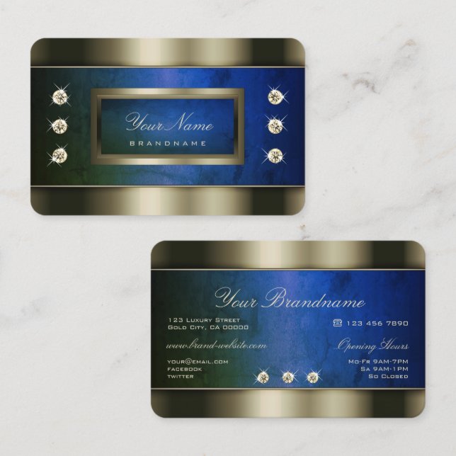 Striking Chrome Borders Green Blue Marble Pattern Business Card (Front/Back)