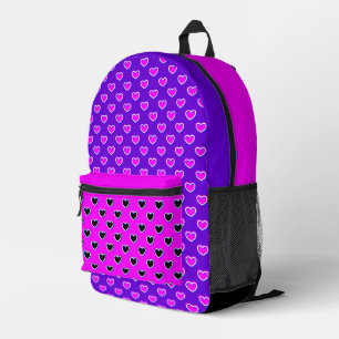 Striking Colours Pink Purple And Black With Hearts Printed Backpack