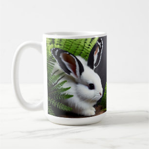 Striking Contrast: The White Bunny with Black Ears Coffee Mug