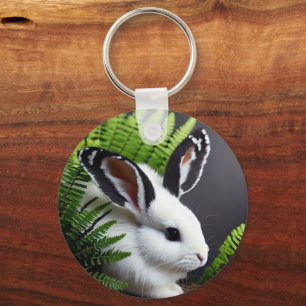 Striking Contrast: The White Bunny with Black Ears Key Ring