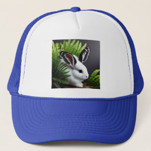 Striking Contrast: The White Bunny with Black Ears Trucker Hat