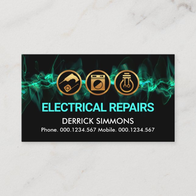 Striking Electrical Lightning Wave Electrician Business Card (Front)