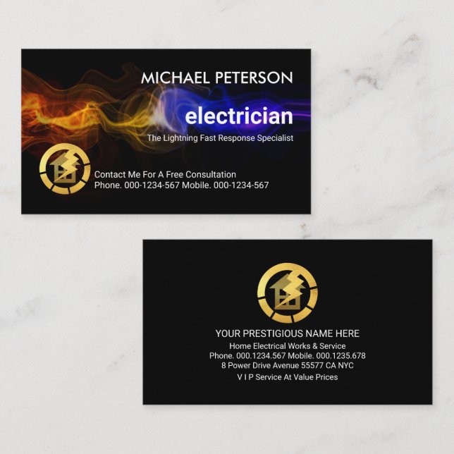 Striking Electrical Wave Charging Electrician Business Card (Front/Back)