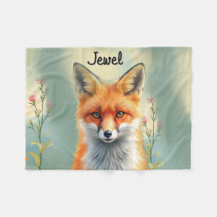 Striking Eyes Cunning Red Fox Personal Baby Name Fleece Blanket