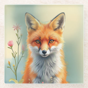 Striking Eyes of a Cunning Red Fox Glass Coaster