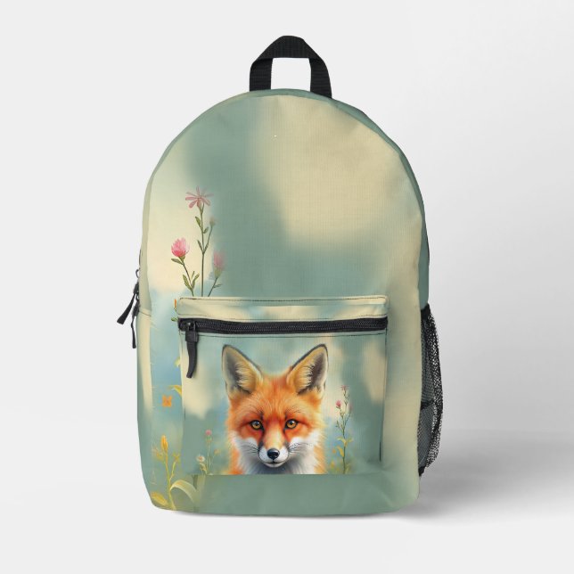 Striking Eyes of a Cunning Red Fox   Printed Backpack (Front)