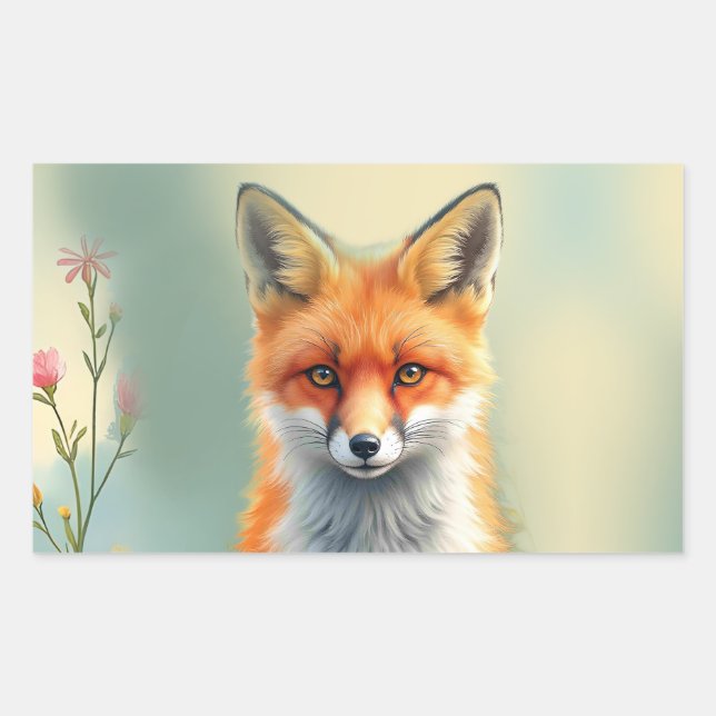 Striking Eyes of a Cunning Red Fox   Rectangular Sticker (Front)