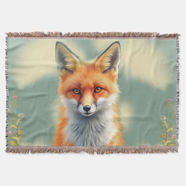 Striking Eyes of a Cunning Red Fox   Throw Blanket (Front)
