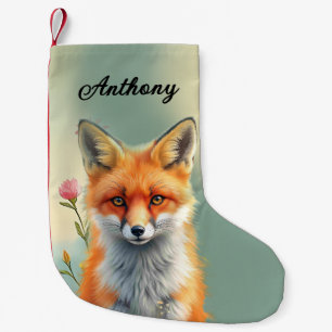 Striking Eyes of a Cunning Red Fox w Name Small Christmas Stocking