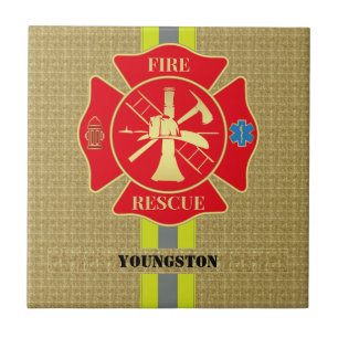 Striking Firefighter Maltese Cross Art Ceramic Tile