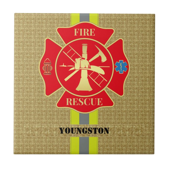 Striking Firefighter Maltese Cross Art Ceramic Tile (Front)