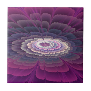 Striking Flower Colourful Abstract Fractal Art Pin Ceramic Tile