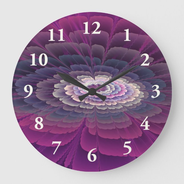Striking Flower Colourful Abstract Fractal Art Pin Large Clock (Front)