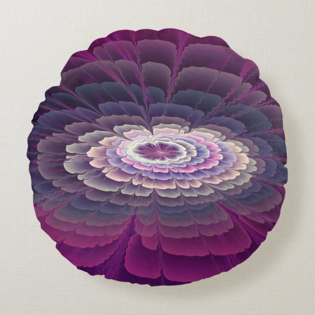 Striking Flower Colourful Abstract Fractal Art Pin Round Cushion (Front)