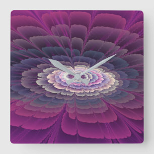Striking Flower Colourful Abstract Fractal Art Pin Square Wall Clock