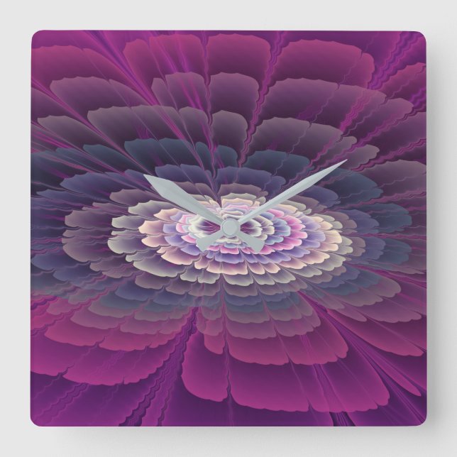 Striking Flower Colourful Abstract Fractal Art Pin Square Wall Clock (Front)