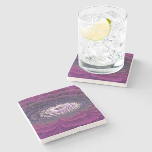 Striking Flower Colourful Abstract Fractal Art Pin Stone Coaster (Side)