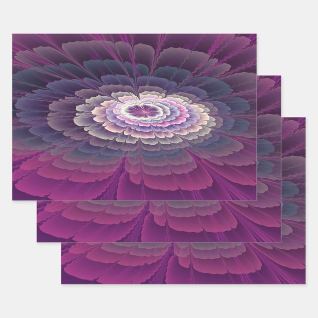 Striking Flower Colourful Abstract Fractal Art Wrapping Paper Sheet (Set)