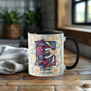 Striking Geometric Monogram Mug - E for Ethan