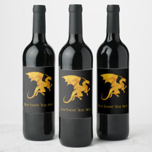 Striking Gold and Black  Flying Dragon Custom Wine Label