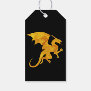 Striking Gold and Black Mythical Flying Dragon  Gift Tags