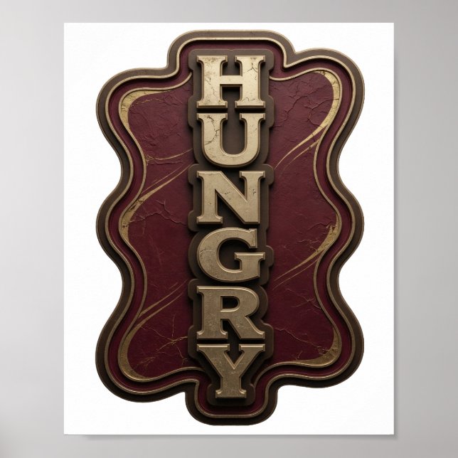 Striking Gold HUNGRY 3D Text Art Poster (Front)