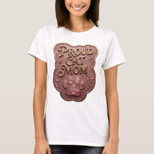 Striking Gold PROUD CAT MOM Artistic Motif T-Shirt