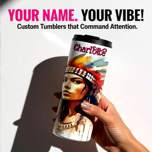 Striking Indigenous Woman: Sepia Watercolor Warbon Thermal Tumbler
