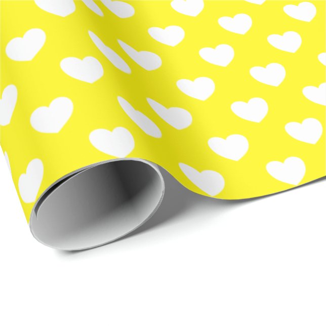 Striking Lemon Yellow With Cute Hearts Pattern Wrapping Paper (Roll Corner)