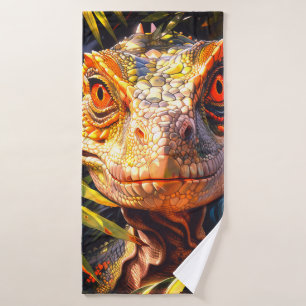 Striking Lizard Face Closeup Bath Towel