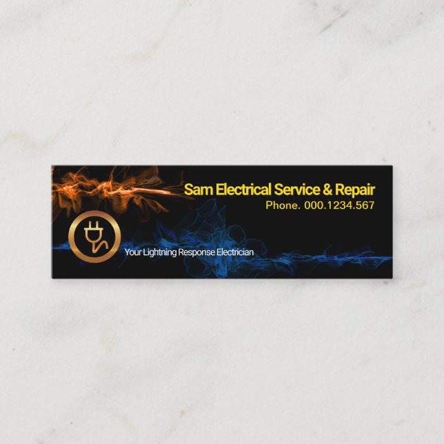 Striking Luminescent Lightning Waves Electrician Mini Business Card (Front)