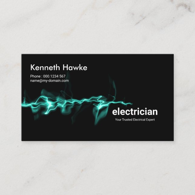 Striking Luminous Green Electrical Lightning Business Card (Front)