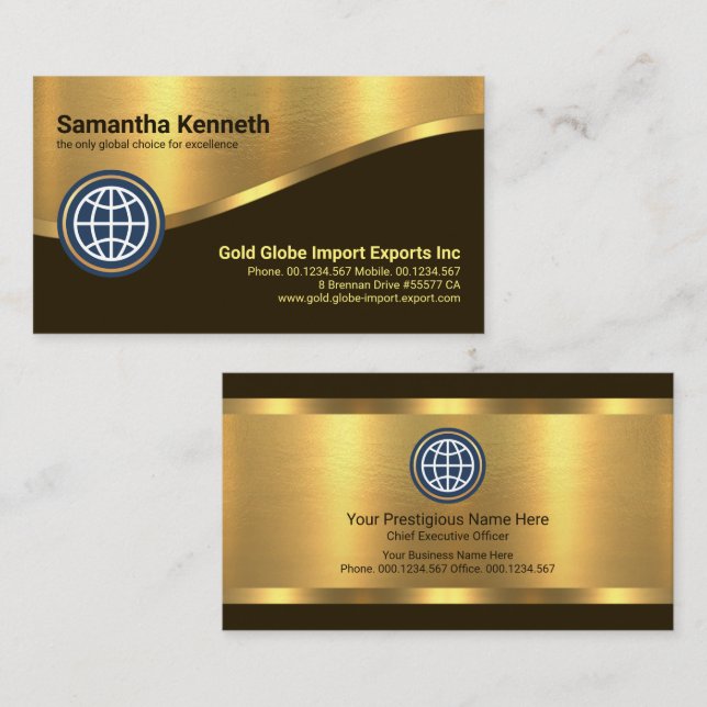 Striking Luxurious Gold Curve Lines Business Card (Front/Back)
