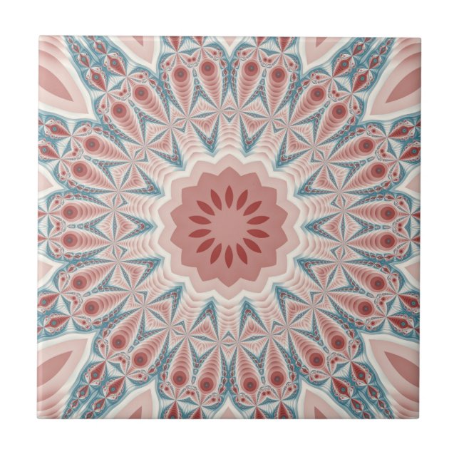 Striking Modern Kaleidoscope Mandala Fractal Art Ceramic Tile (Front)