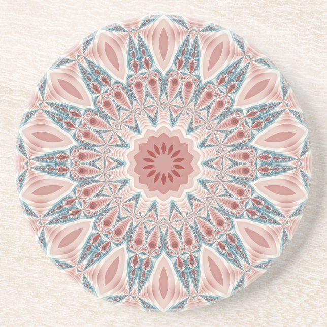 Striking Modern Kaleidoscope Mandala Fractal Art Coaster (Front)