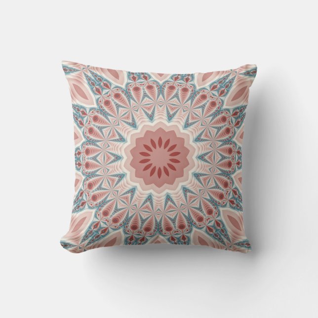 Striking Modern Kaleidoscope Mandala Fractal Art Cushion (Front)
