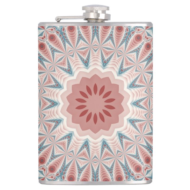 Striking Modern Kaleidoscope Mandala Fractal Art Hip Flask (Front)