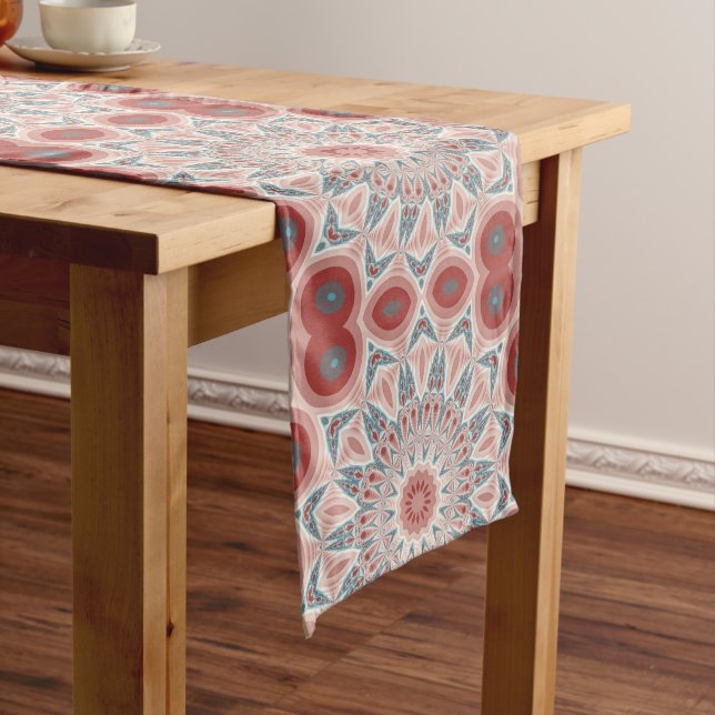 Striking Modern Kaleidoscope Mandala Fractal Art Long Table Runner (In Situ)