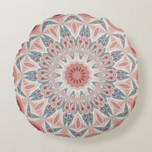 Striking Modern Kaleidoscope Mandala Fractal Art Round Cushion