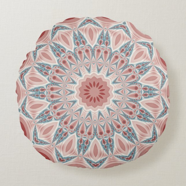 Striking Modern Kaleidoscope Mandala Fractal Art Round Cushion (Front)