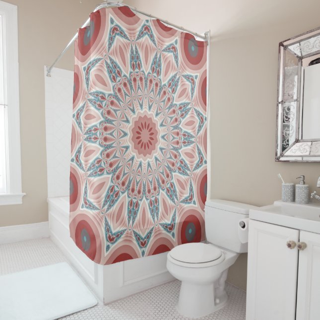Striking Modern Kaleidoscope Mandala Fractal Art Shower Curtain (In Situ)