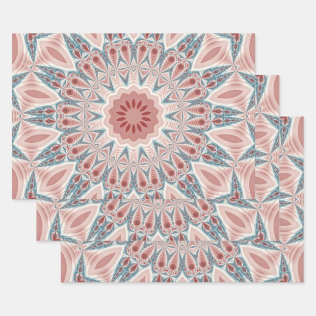 Striking Modern Kaleidoscope Mandala Fractal Art Wrapping Paper Sheet (Set)