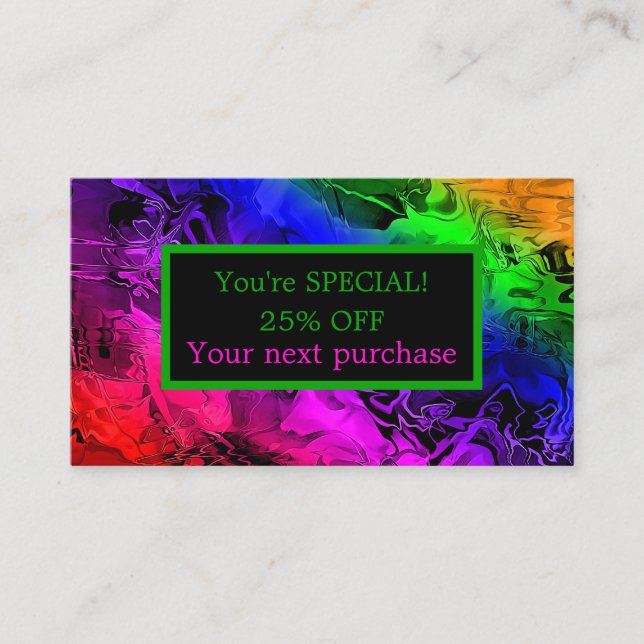 Striking Modern Rainbow Iridescent Colours Discount Card (Front)