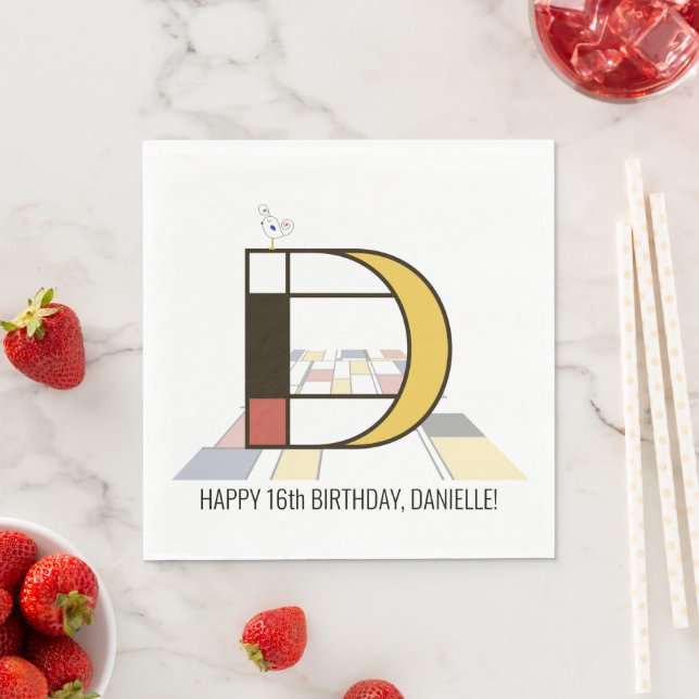 Striking Neoplasticism Style Monogram. Letter D Napkin (Insitu)