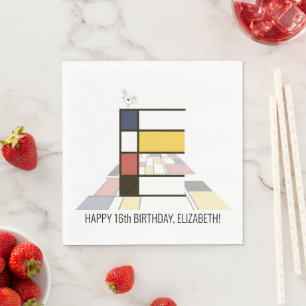 Striking Neoplasticism Style Monogram. Letter E Napkin