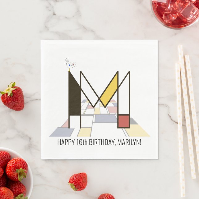 Striking Neoplasticism Style Monogram. Letter M Napkin (Insitu)