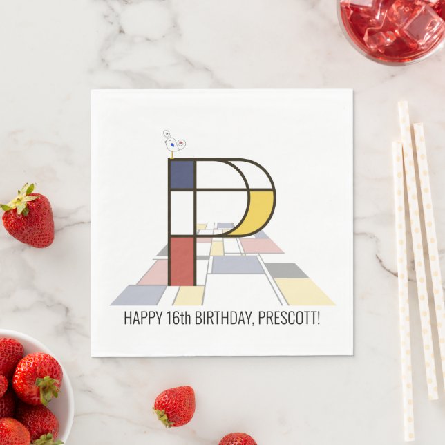 Striking Neoplasticism Style Monogram. Letter P Napkin (Insitu)