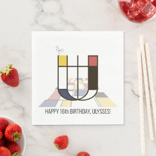 Striking Neoplasticism Style Monogram. Letter U Napkin
