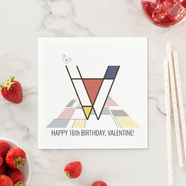 Striking Neoplasticism Style Monogram. Letter V Napkin (Insitu)